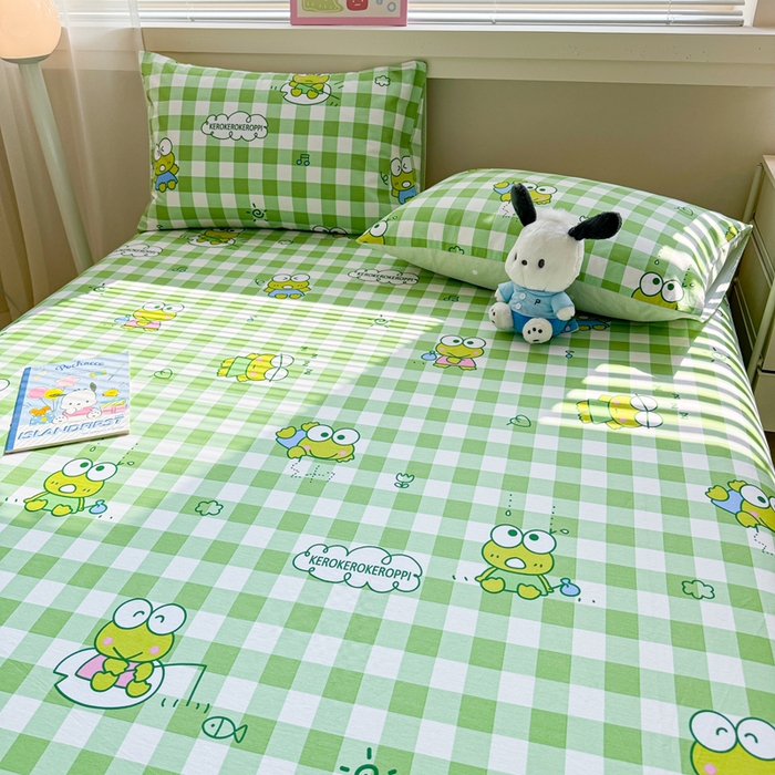 91家纺网 家纺一手货源 找家纺 呗旺鹿 2025新款正版三丽鸥全棉13372单品床单 格子大眼蛙