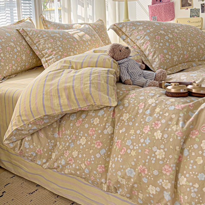 91家纺网 家纺一手货源 找家纺 暖芯优选 2025新款全棉纯棉一字绣四件套系列 春野星漫