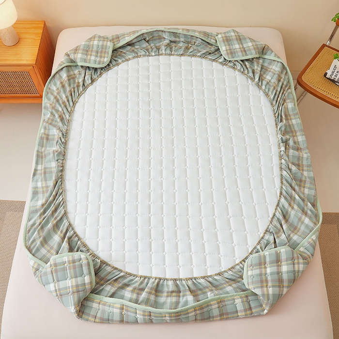 91家纺网 家纺一手货源 找家纺 喜居家纺2025新款A类水洗棉夹棉棉花床笠垫 棉-云舒绿