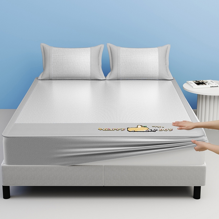 91家纺网 家纺一手货源 找家纺 2025新款斜纹宽柯基凉感冰丝席 斜纹柯基灰-床笠款