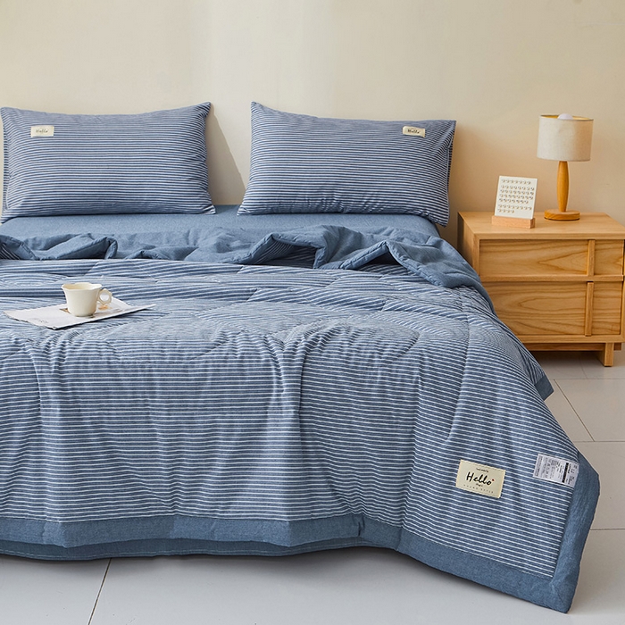 91家纺网 家纺一手货源 找家纺 恋人优选 2025新款纯棉色织水洗夏被 蓝白条