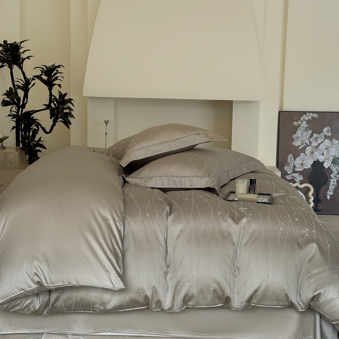 91家纺网 家纺一手货源 找家纺 莱豫家纺 2025新款天丝棉提花四件套 米洛灰金