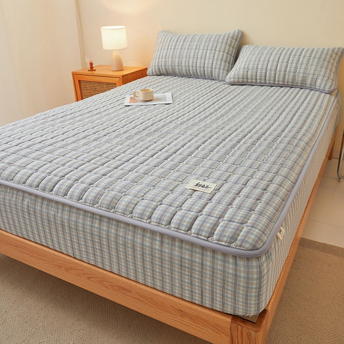 91家纺网 家纺一手货源 找家纺 喜居家纺2025新款A类水洗棉夹棉棉花床笠垫 棉-乐可灰