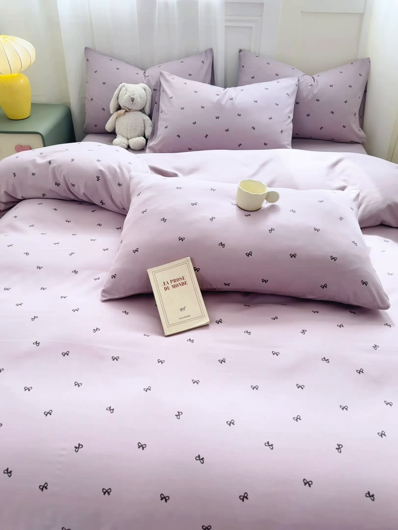 91家纺网 家纺一手货源 找家纺 丝芙妮家居2025新款水洗针织棉双层纱印花四件套 语薇