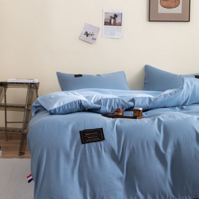 91家纺网 家纺一手货源 找家纺 恋之语 2025新款90克纯色双拼四件套 星耀蓝+浅兰