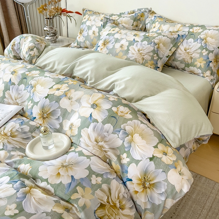 91家纺网 家纺一手货源 找家纺 芃成家纺 2025新款A类莱赛尔天丝棉四件套 繁花满庭