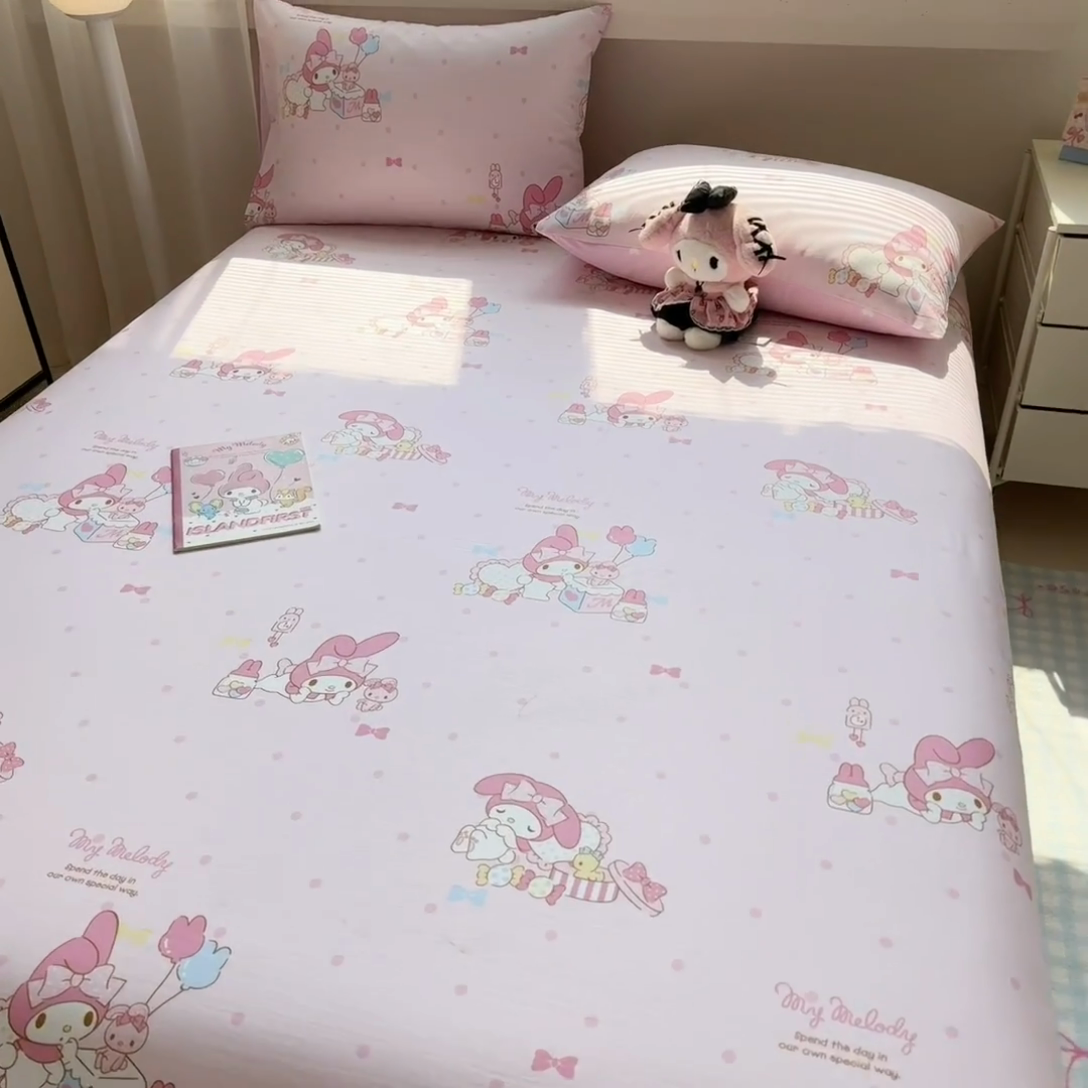 91家纺网 家纺一手货源 找家纺 呗旺鹿 2025新款正版三丽鸥全棉13372单品床单 童趣美乐蒂