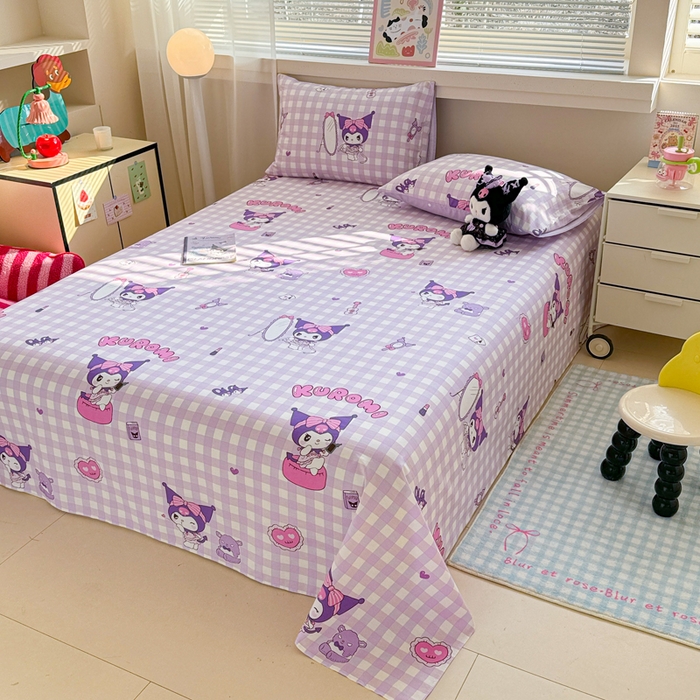 91家纺网 家纺一手货源 找家纺 呗旺鹿 2025新款正版三丽鸥全棉13372单品床单 格子库落米