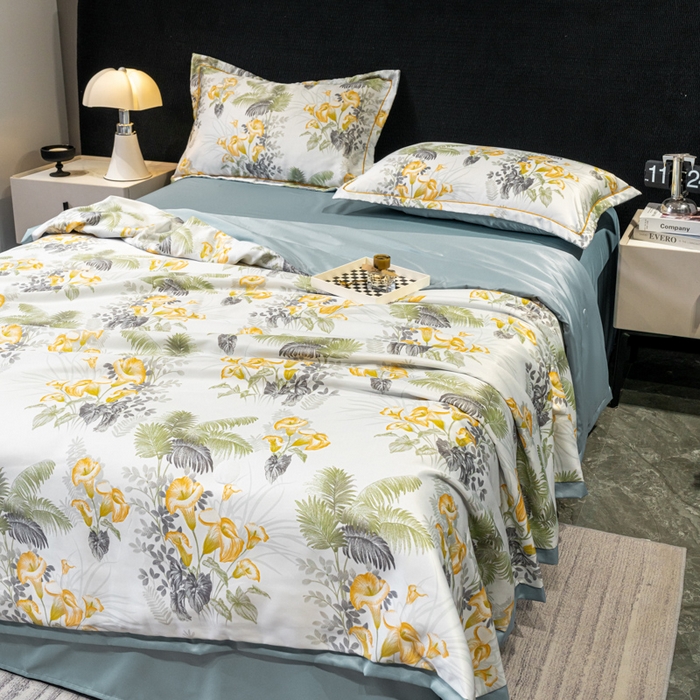 91家纺网 家纺一手货源 找家纺 归属2025新款水洗真丝夏被四件套空调被夏凉被 北加尔绿