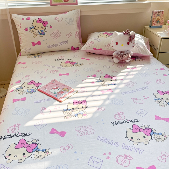 91家纺网 家纺一手货源 找家纺 呗旺鹿 2025新款正版三丽鸥全棉13372单品床单 凯蒂小熊