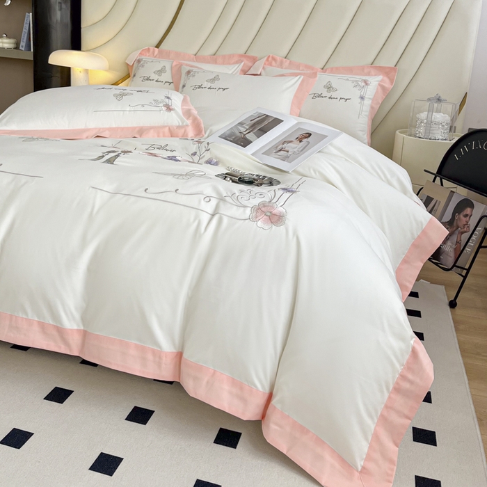 91家纺网 家纺一手货源 找家纺 恋之语 2025新款水洗棉刺绣四件套-锦绣花 锦绣花-浅玉