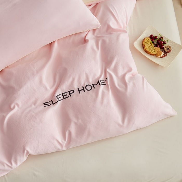 91家纺网 家纺一手货源 找家纺 恋之语 2025新款110克麻绳双拼刺绣四件套 樱花粉+米黄