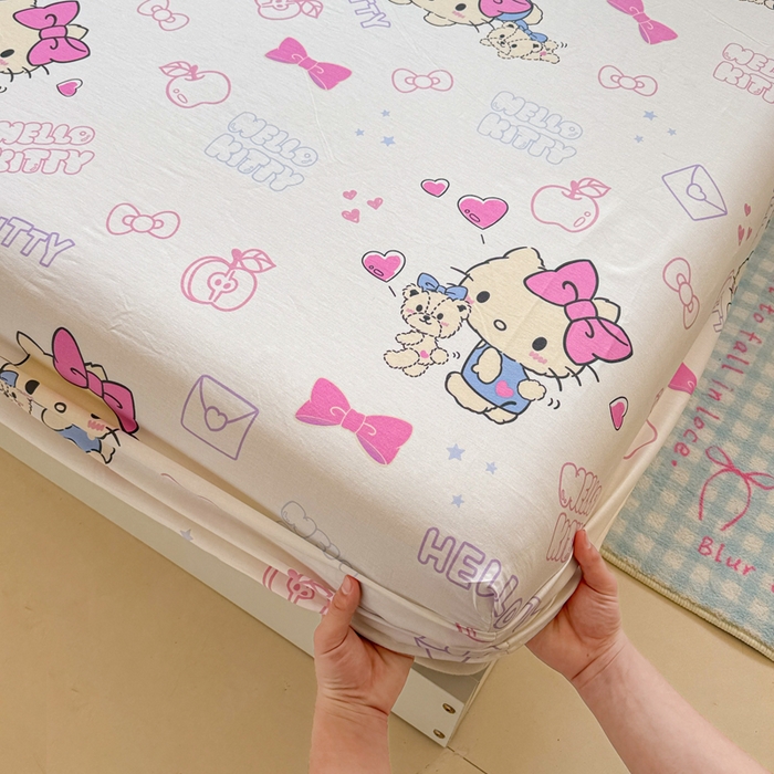 91家纺网 家纺一手货源 找家纺 呗旺鹿 2025新款正版三丽鸥全棉13372单品床笠 凯蒂小熊