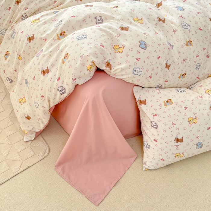 91家纺网 家纺一手货源 找家纺 丝芙妮家居2025新款水洗针织棉双层纱印花四件套 花丛乐园