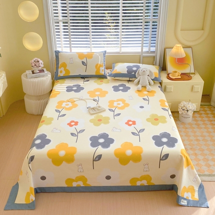 91家纺网 家纺一手货源 找家纺 （总）春皖家纺 2025新款A类全棉简约老粗纱布四件套风格一-工艺款单床单