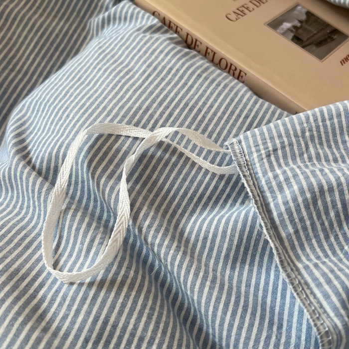 91家纺网 家纺一手货源 找家纺 恋之语 2025新款全棉纯棉色织被套单品单被套被套单件 条纹蓝