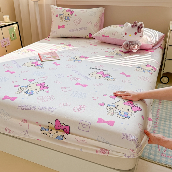 91家纺网 家纺一手货源 找家纺 呗旺鹿 2025新款正版三丽鸥全棉13372单品床笠 凯蒂小熊