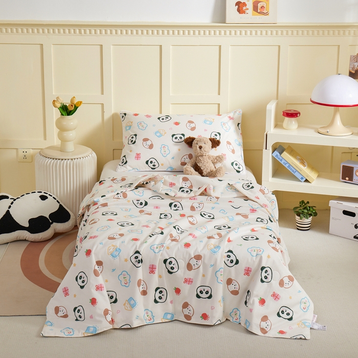 91家纺网 家纺一手货源 找家纺 ds生活馆 2025新款儿童学生纯棉精梳棉系列单夏被 小狗熊猫