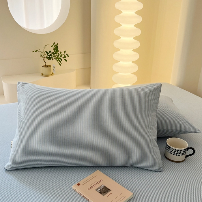 91家纺网 家纺一手货源 找家纺 恋之语 2025新款全棉纯棉色织床笠单品单床笠床笠单件 条纹蓝