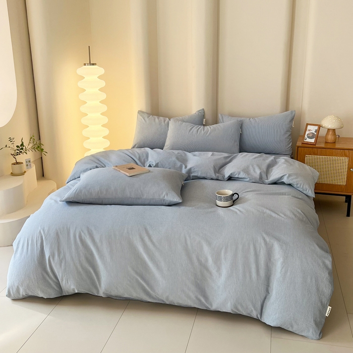 91家纺网 家纺一手货源 找家纺 恋之语 2025新款全棉纯棉色织被套单品单被套被套单件 条纹蓝