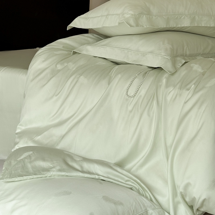 91家纺网 家纺一手货源 找家纺 莱豫家纺 2025新款天丝棉提花四件套 克莱尔绿