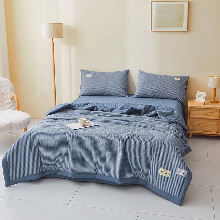 91家纺网 家纺一手货源 找家纺 恋人优选 2025新款纯棉色织水洗夏被 蓝白条