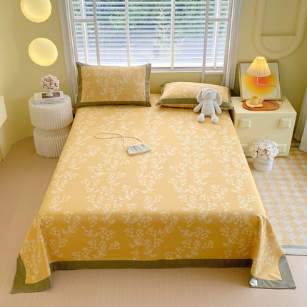 91家纺网 家纺一手货源 找家纺 （总）春皖家纺 2025新款A类全棉简约老粗纱布四件套风格一-工艺款单床单