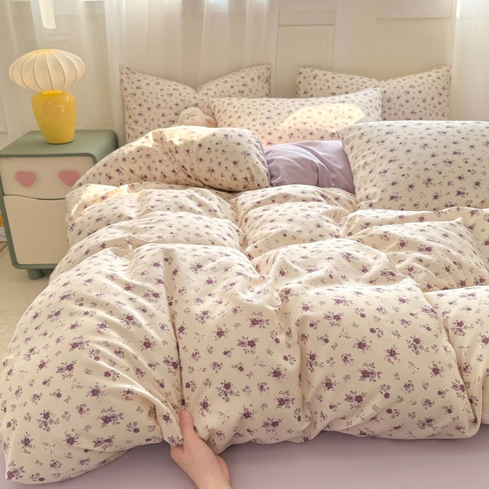 91家纺网 家纺一手货源 找家纺 丝芙妮家居2025新款水洗针织棉双层纱印花四件套 春野花苑