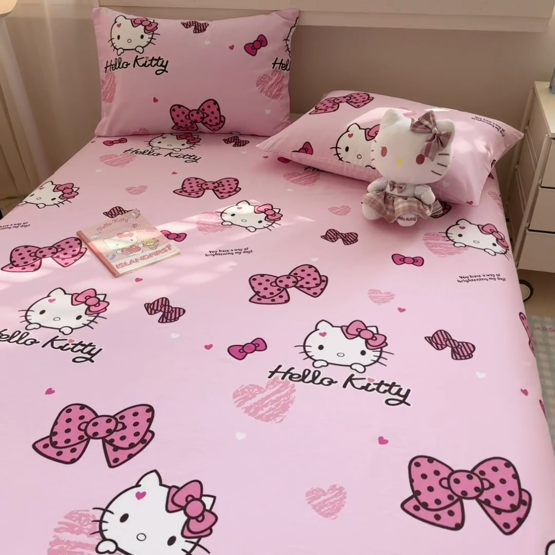 91家纺网 家纺一手货源 找家纺 呗旺鹿 2025新款正版三丽鸥全棉13372单品床单 开心凯蒂