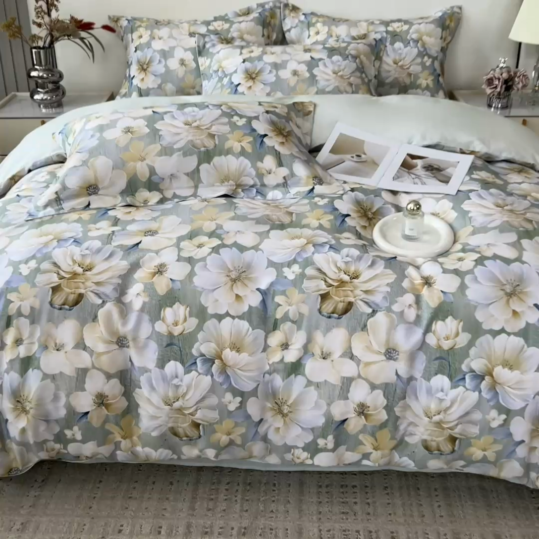 91家纺网 家纺一手货源 找家纺 芃成家纺 2025新款A类莱赛尔天丝棉四件套 繁花满庭