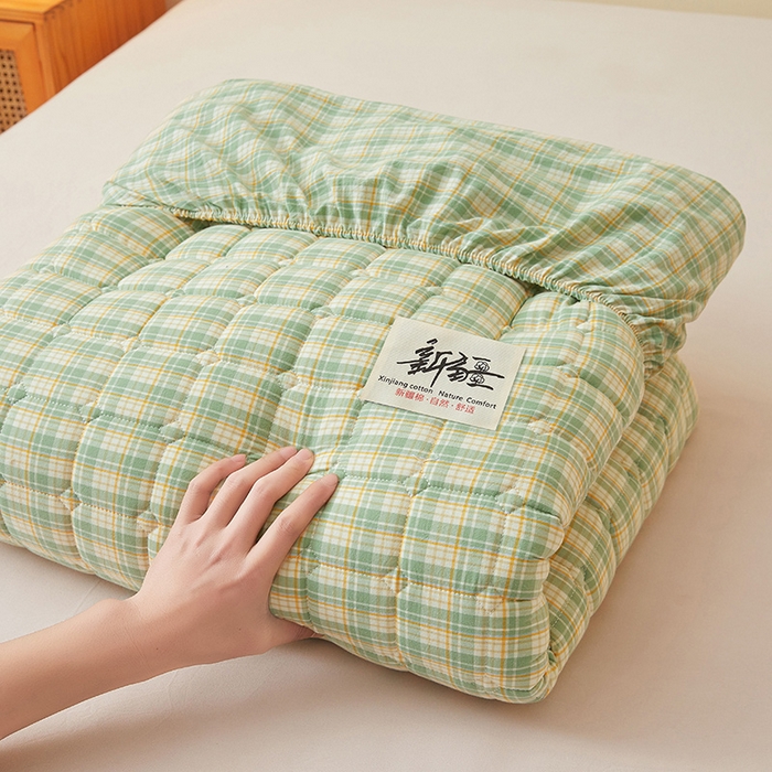 91家纺网 家纺一手货源 找家纺 喜居家纺2025新款A类水洗棉夹棉棉花床笠垫 棉-乐可绿