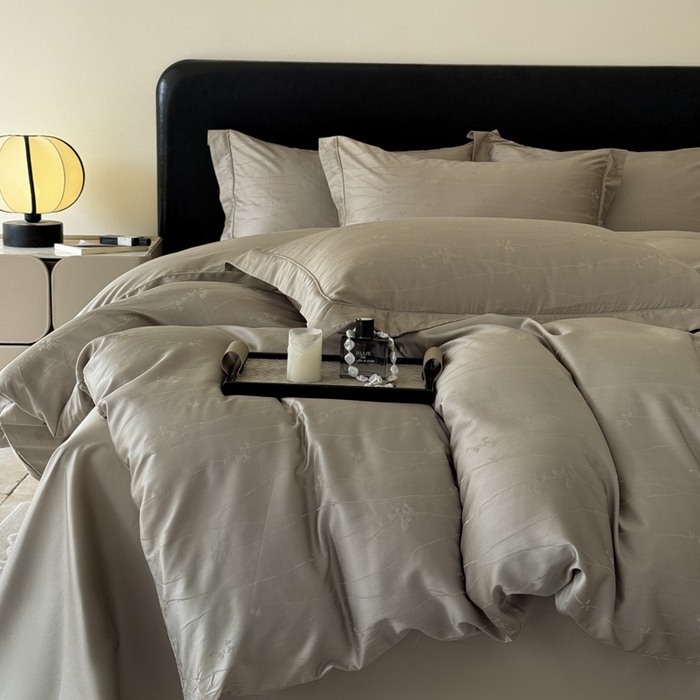 91家纺网 家纺一手货源 找家纺 莱豫家纺 2025新款天丝棉提花四件套 米洛灰金