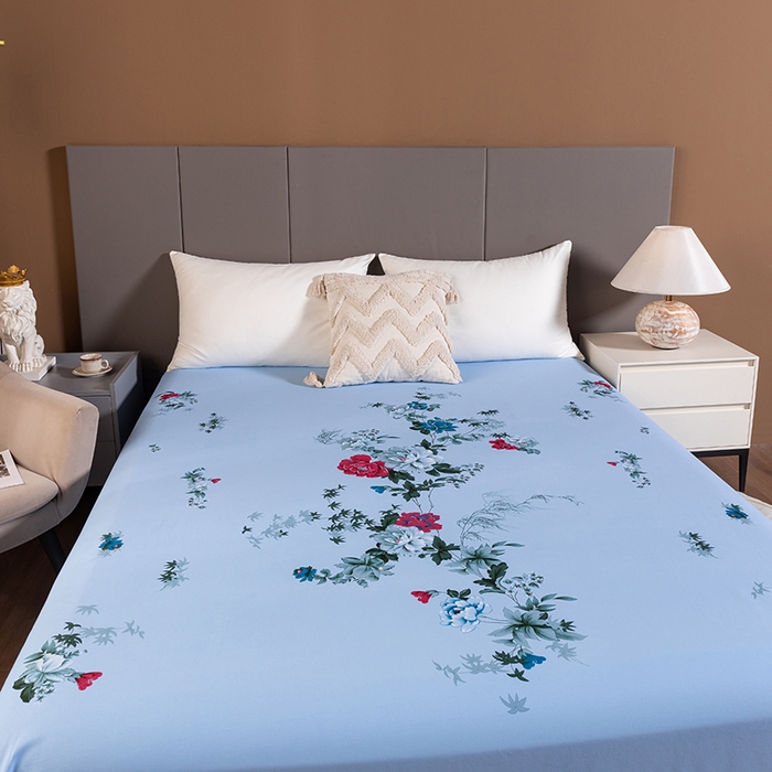 91家纺网 家纺一手货源 找家纺 居美良品 2025新款国民老上海100%全棉床单 牡丹绽放-蓝色