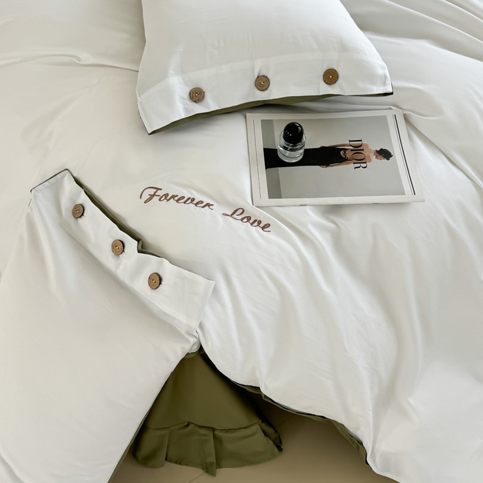 91家纺网 家纺一手货源 找家纺 2025新款A类纯色双拼长绒棉纯棉刺绣四件套 轻奢翠盏