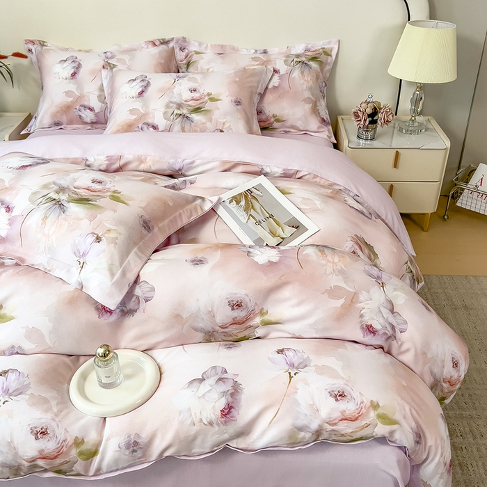 91家纺网 家纺一手货源 找家纺 芃成家纺 2025新款A类莱赛尔天丝棉四件套 古典玫瑰