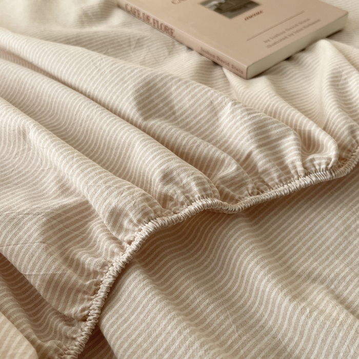 91家纺网 家纺一手货源 找家纺 恋之语 2025新款全棉纯棉色织床笠单品单床笠床笠单件 条纹咖