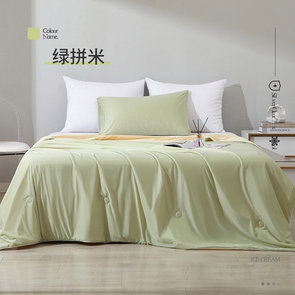 91家纺网 家纺一手货源 找家纺 萌飞 2025新款凉感科技冰淇淋夏被空调被A类云母氨纶凉感丝夏凉被空调被 绿拼米