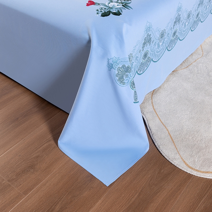 91家纺网 家纺一手货源 找家纺 居美良品 2025新款国民老上海100%全棉床单 牡丹绽放-蓝色