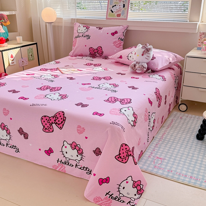 91家纺网 家纺一手货源 找家纺 呗旺鹿 2025新款正版三丽鸥全棉13372单品床单 开心凯蒂