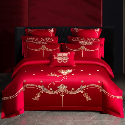 91家纺网 家纺一手货源 找家纺 （总）博之洋婚庆 2025新款全棉长绒棉刺绣新中式婚庆系列多件套