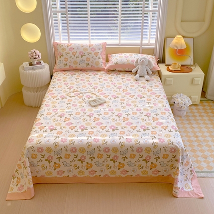 91家纺网 家纺一手货源 找家纺 （总）春皖家纺 2025新款A类全棉简约老粗纱布四件套风格一-工艺款单床单