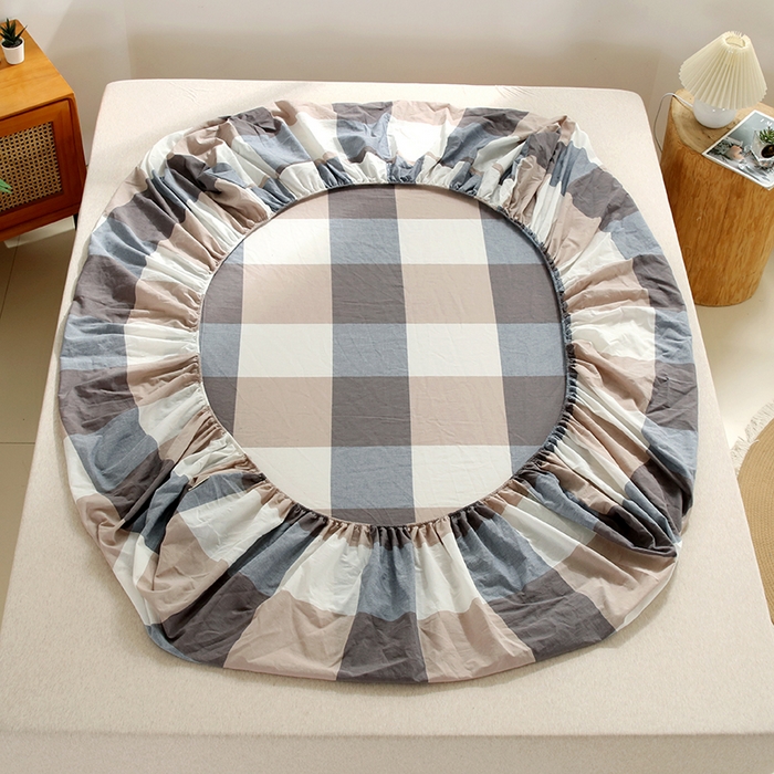 91家纺网 家纺一手货源 找家纺 恋之语 2025新款全棉纯棉色织床笠单品单床笠床笠单件 蓝大格