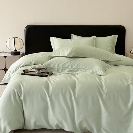 91家纺网 家纺一手货源 找家纺 莱豫家纺 2025新款天丝棉提花四件套 雪莉绿