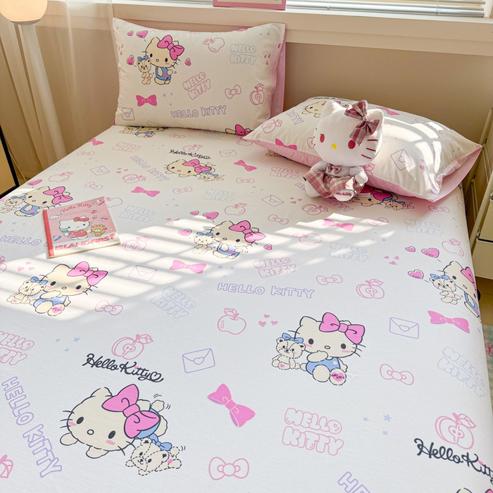 91家纺网 家纺一手货源 找家纺 呗旺鹿 2025新款正版三丽鸥全棉13372单品床单 凯蒂小熊