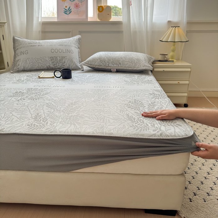 91家纺网 家纺一手货源 找家纺 花漾家居 2025新款A类色织提花PE凉感丝凉席三件套床单床笠款 床笠款-含羞灰