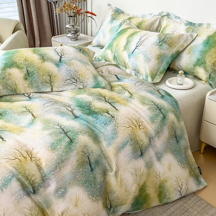 91家纺网 家纺一手货源 找家纺 芃成家纺 2025新款A类莱赛尔天丝棉四件套 冬雪寒香