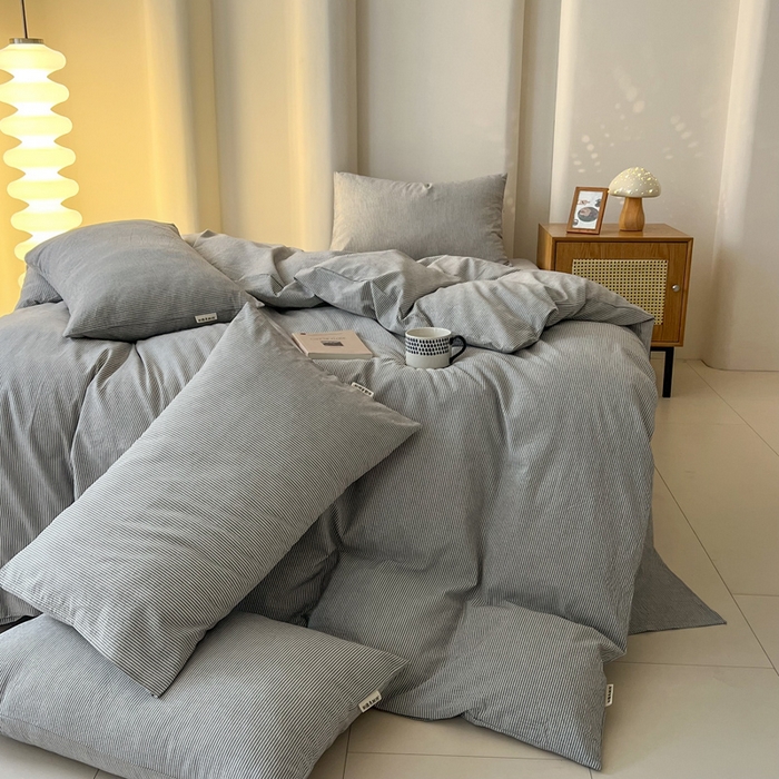 91家纺网 家纺一手货源 找家纺 恋之语 2025新款全棉纯棉色织被套单品单被套被套单件 条纹灰