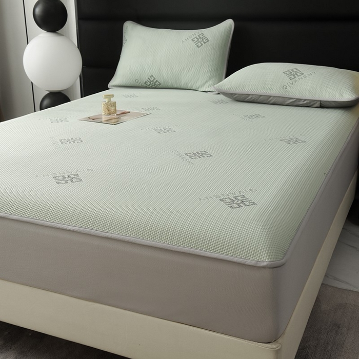 91家纺网 家纺一手货源 找家纺 绒多多 2025新款A类凉感冰豆豆席子凉席床笠款 薄荷绿