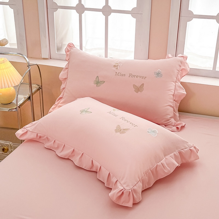 91家纺网 家纺一手货源 找家纺 （总）恋之语 2025新款水洗棉刺绣花边四件套-蝶羽