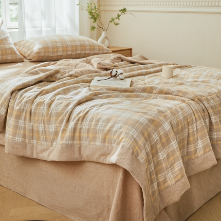 雅萱家纺 2025新款全棉纯棉色织水洗棉棉花夏被夏凉被空调被 意境-卡其